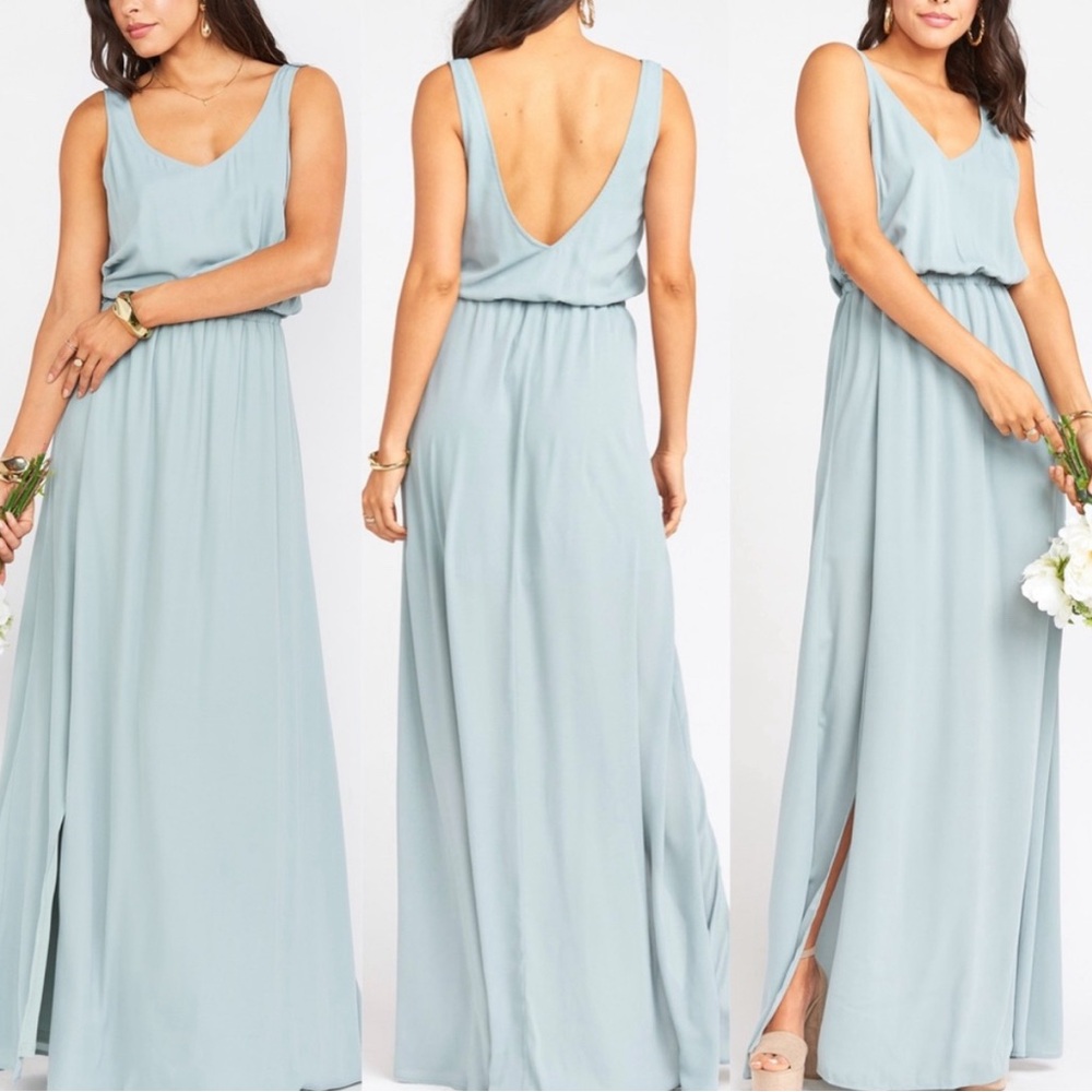 NWOT Show Me Your Mumu Kendall Vneck Chiffon Maxi in Silver Sage Blue/Green - Picture 4 of 9